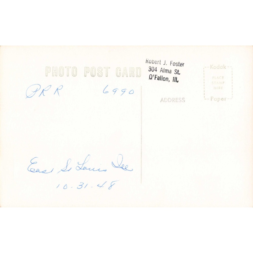RPPC 1948 PRR Locomotive 6990 East St Louis IL Real Photo Postcard - Picture 2 of 2